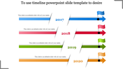 Timeline design with arrows in blue, red, green, and orange, each labeled with years and flags on a white background.