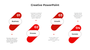 Creative red timeline showing numbered stages and caption areas from business to success in diagonal layout.