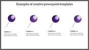 Creative template showing four purple pins with shadows and captioned text below placed in white background.
