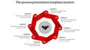 Circular process template with captions for each step, showing numbered steps from 1 to 8 with icons in red.