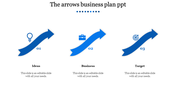 Purple arrows numbered 01 to 03 showing business steps: ideas, business, and target with matching icons.
