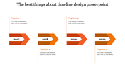 Four orange arrows indicating years from 2017 to 2020, with captions and placeholders for text.