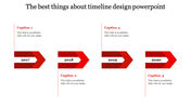 Timeline PowerPoint slide with red arrows representing the years 2017 to 2020, along with captions and placeholder text.