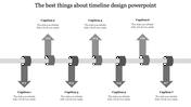 PowerPoint template with a grey arrows timeline design, showing seven years with numbered sections and captions.