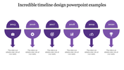 A timeline slide design showcasing the years 2015 to 2020 with different purple icons for each year with placeholder text.