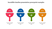 Infographic slide with a sequential timeline from 2017 to 2020, using red, blue, green, and orange half circle elements.