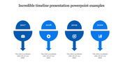 Infographic slide featuring a four step blue timeline, highlighting years and key symbols for each stage.