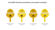 A yellow themed timeline PowerPoint slide with four stages, each representing the year 2017 to 2020 with corresponding icons.