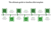 Horizontal timeline with red square nodes, diamond connectors, and alternating text placeholders for each year.