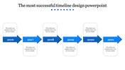 Stepwise timeline with vibrant blue arrows forming a sequential path, each connected to a white rectangular caption box.