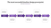 Purple arrow timeline design PowerPoint slide with years from 2016 to 2021 and placeholder text.