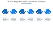 Gradient blue timeline graphic with six circular year markers from 2016 to 2021, each attached to a placeholder text areas.