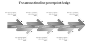 Flat timeline infographic featuring connected grayscale arrows representing years 2016 to 2022 with caption areas.