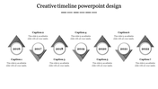 Grayscale timeline template featuring seven triangular pointers with circular year labels from 2016 to 2022.