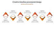 Timeline with a geometric layout, featuring seven milestone is represented by an orange triangle and a white circular label.