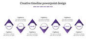 Horizontal timeline with seven purple triangular markers, each enclosing a circular year label and with caption areas.