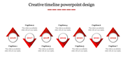 Creative timeline PowerPoint design slide with red triangular markers from 2016 to 2022 with captions.