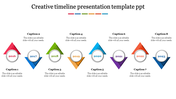 Creative timeline with eight multicolored triangular markers, each highlighting circular year label from 2016 to 2023.