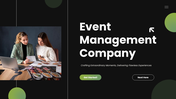 Professional Event Management Company designed for showcasing services, portfolio, growth metrics, and client success.