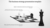 3D chessboard strategy infographic with black and white chess pieces, annotated arrows, and a business strategy theme.