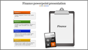 Financial management infographic featuring a structured list with finance categories and a clipboard illustration.