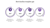 Sequence of four circular icons in purple and gray, connected by arrows, representing years 2017 to 2020.