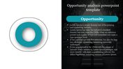 Teal colored circular design paired with an opportunity themed text box on a blackboard style background with icons.