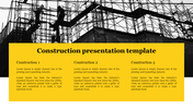 Construction industry slide with a silhouette, a yellow content area, and three sections for its related descriptions.