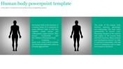 Human body PowerPoint template with silhouette figures and descriptions of anatomy and physiology.
