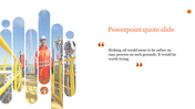 Oil industry quote slide with a worker on a platform in segmented cutouts, and a quote in orange text on the right side.