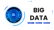 Big Data slide with circular UI, data icons, network lines, charts, and structured text holders.