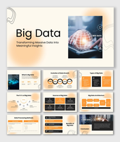 Big data presentation with charts, diagrams, and clean layouts to visualize data insights and analytics effectively.