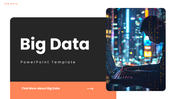 The Big Data PPT Presentation with dark theme, server image, charts, icons, clean text boxes and layout slides.
