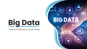 Big data PPT with blue theme, diagrams, icons, and clean layouts to present data tools, trends, and insights effectively.
