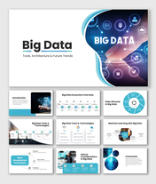 Big data slides with charts, icons, and clean blue gradient layouts to showcase insights and analytics effectively.