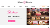 Bakery website page features delicious colorful cakes with a shop now button and text offering the best cakes and sweets.