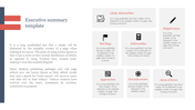 Left aligned text with two vertical columns of six white boxes with icons and headings in gray accents.