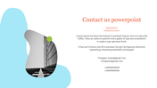 Contact us PowerPoint slide with company details, including email, phone numbers, and a black and white city building image.