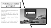 Elegant portfolio slide featuring black and white architectural image with a tite box and text on the left.