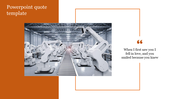 PowerPoint quote template with a row of robotic arms in an industrial setting and a romantic quote.