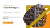 Construction slide featuring an image of a construction site on the right and descriptive text on the left.