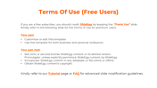 Slide with orange heading, black body text, and two bullet sections showing allowed and restricted uses for free users.