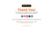 Centered thank you slide with orange and black theme, featuring round social icons and logo on white background.