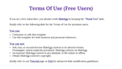 Slide with purple heading, black body text, and two bullet sections showing allowed and restricted uses for free users.