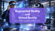 AR VR presentation template covering concepts, features, comparisons, and industry applications with immersive visuals.