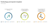 Three circular icons in blue, green, and orange with illustrations representing digital technology.