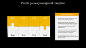 Puzzle pieces PowerPoint template featuring yellow puzzle pieces with text placeholders and a description section.