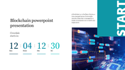 Blockchain template showcasing a timer and digital blocks interconnected in a network  visually dynamic node network image.