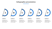 Infographic PPT slide with six sections, each represented by a blue circle and a corresponding caption.