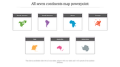 Slide featuring colorful maps of north america, south america, africa, europe, asia, australia and antarctica with text area.